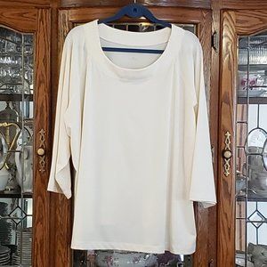 Susan Graver Essentials Butterknit Bateau Neck 3/4 Sleeve Top    3x  Cream/Ivory